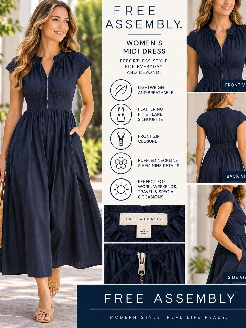 Women’s Navy Zip-Front Dress - Unbranded